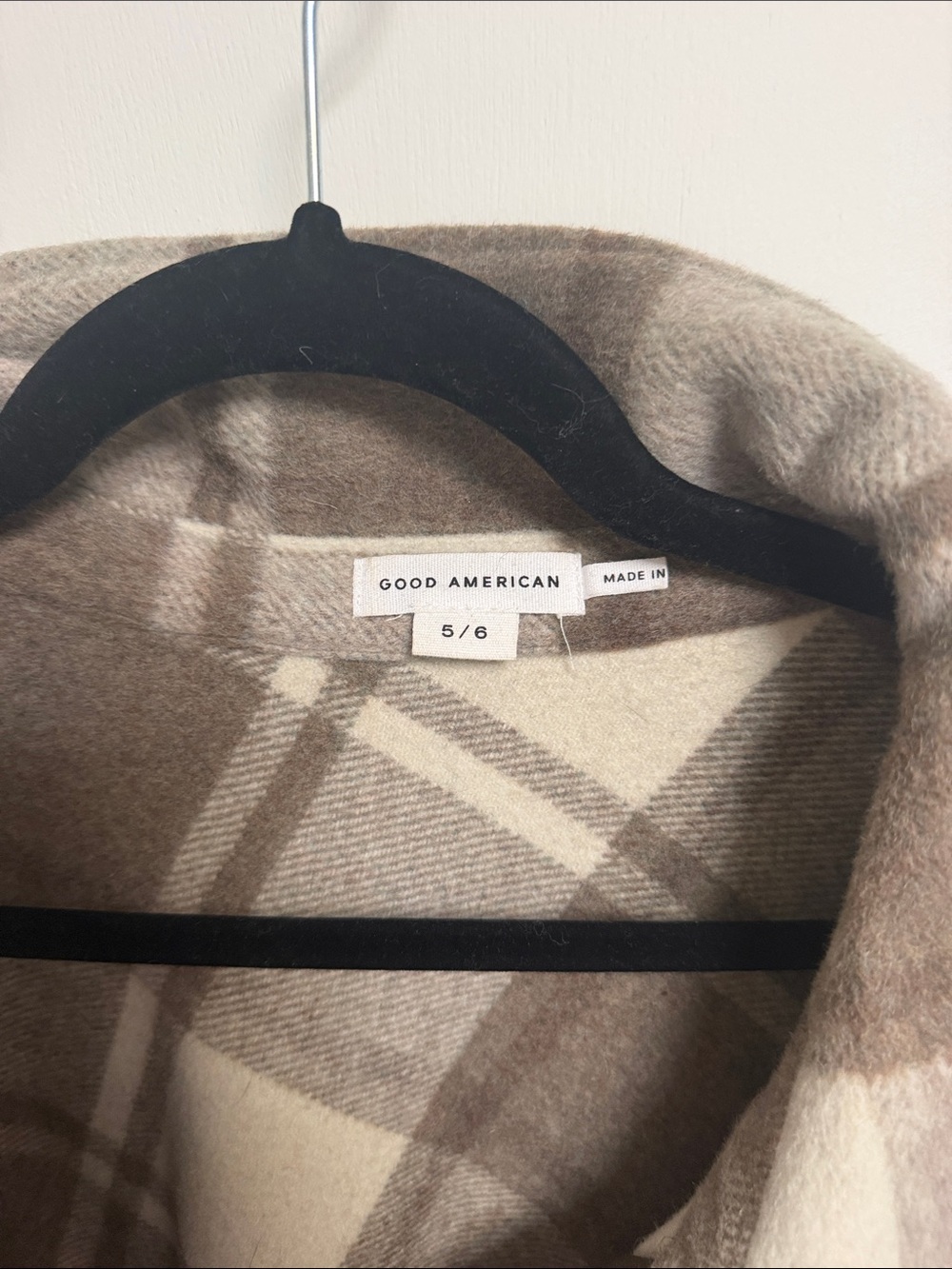 Good American Beige Plaid Fleece Sweater Jacket